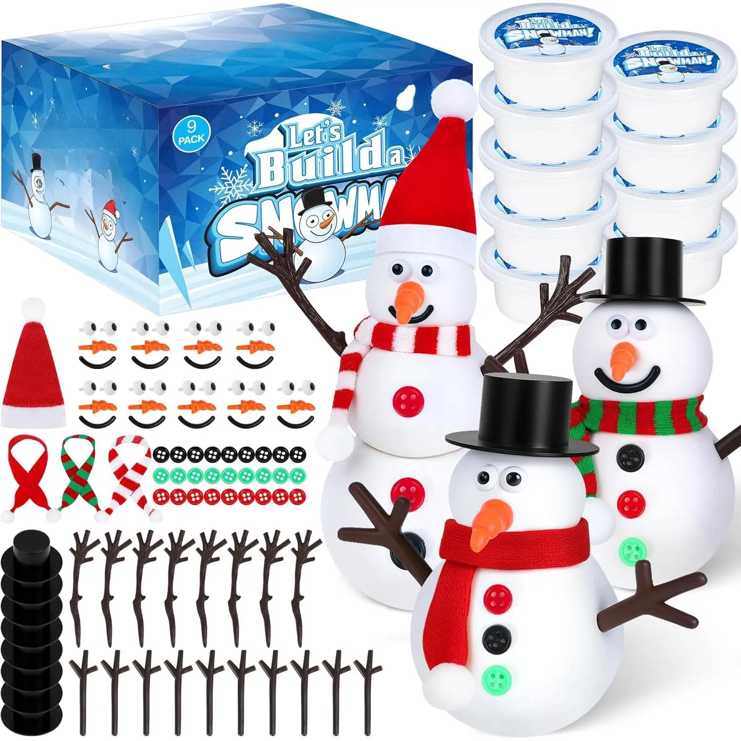 9 Pack Christmas Crafts, DIY Christmas Snowman Clay  Kids, Build Your Snowman Craft Kit, Modeling Clay Snow Man Making Game, Xmas Crafts Presents Winter Christmas Stocking Stuffers