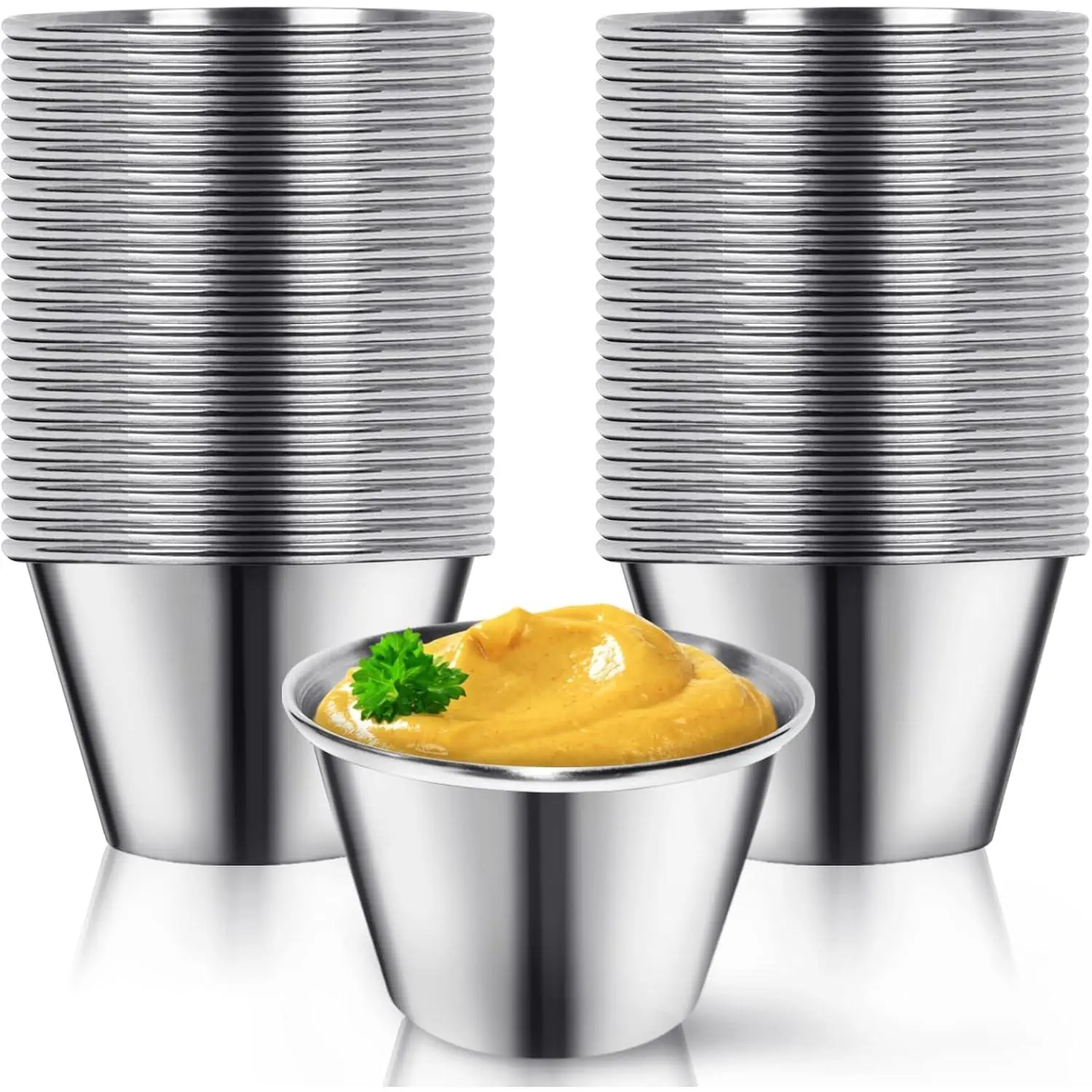 18 Pack Stainless Steel Condiment Sauce Cups  for Dipping and Portion Cups, 1.5 oz
