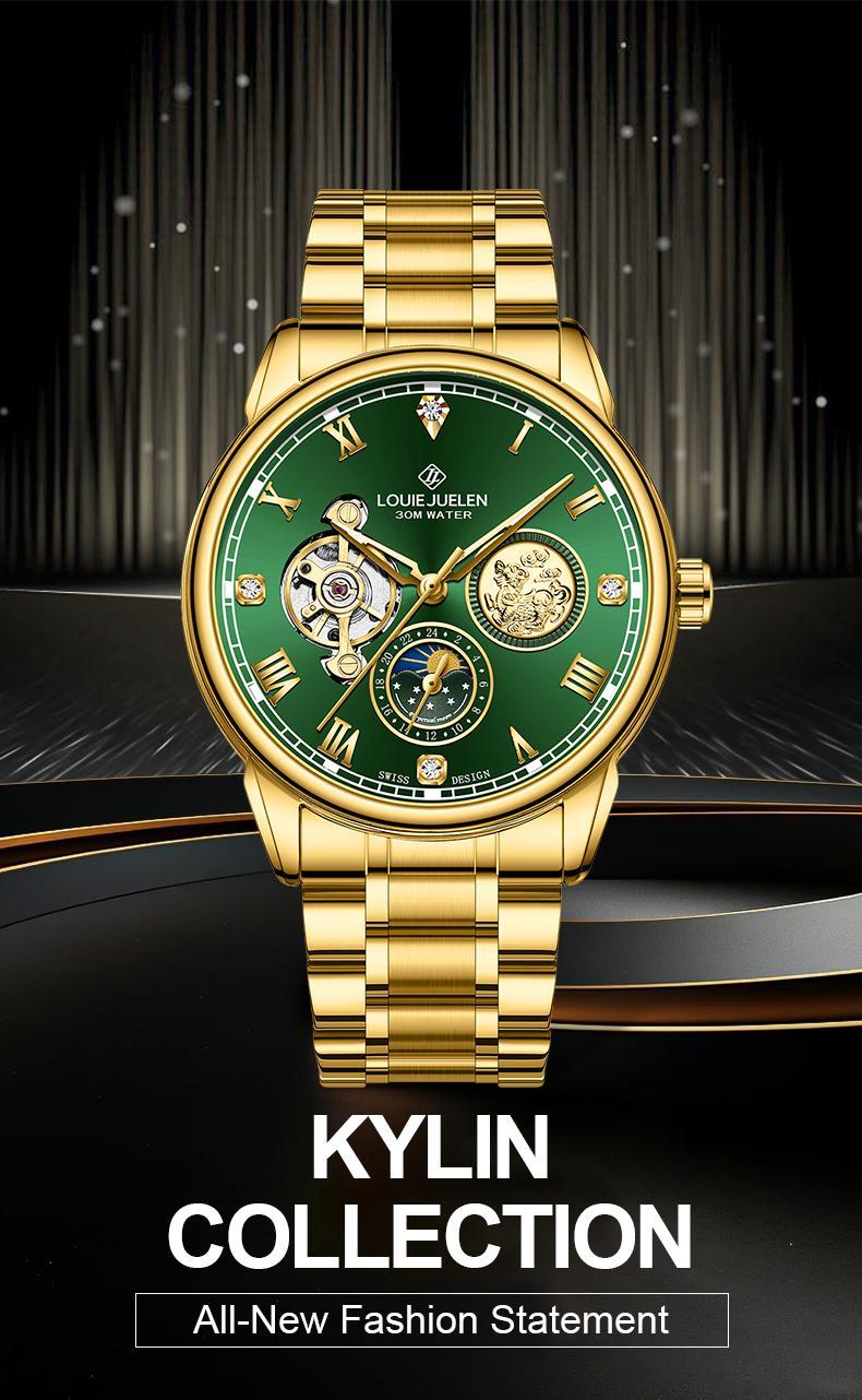 2025 New Luxury Authentic Men's Watch Swiss Automatic Mechanical Movement Original Business Watch LOUIEJUELEN Brand Luminous Display Waterproof Stainless Steel Strap Men's Watch