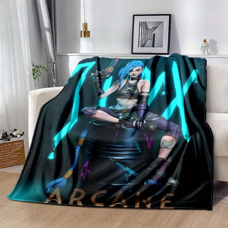 1pc Arcane Jinx Cool Street Art Character Print Flannel Blanket All Season Cozy Travel Blanket, Perfect Birthday Gift For Arcane & LoL Fans