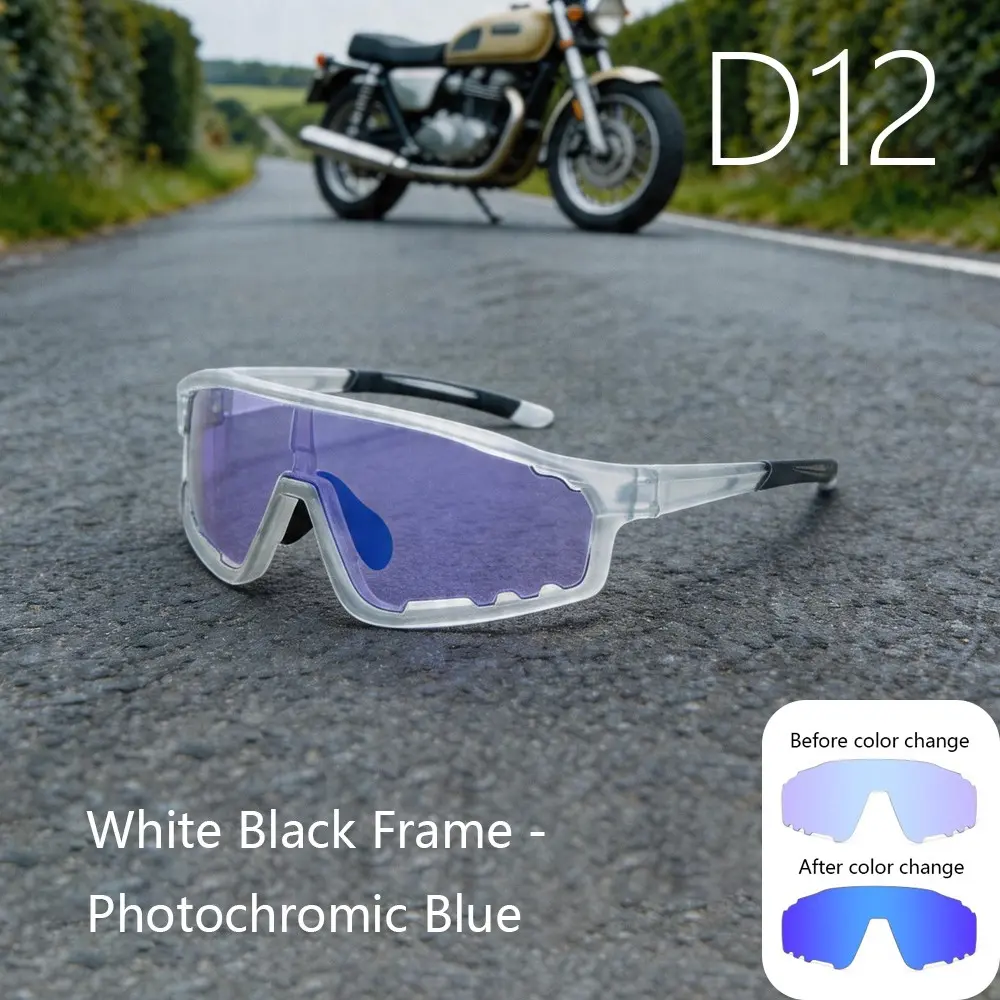 Wide Frame Photochromic Sunglasses, Multi-Color Lens, Unisex Motorcycle Riding Fashion Sports Glasses, Trendy Eyewear for Men and Women, Photochromic Cycling Sunglasses
