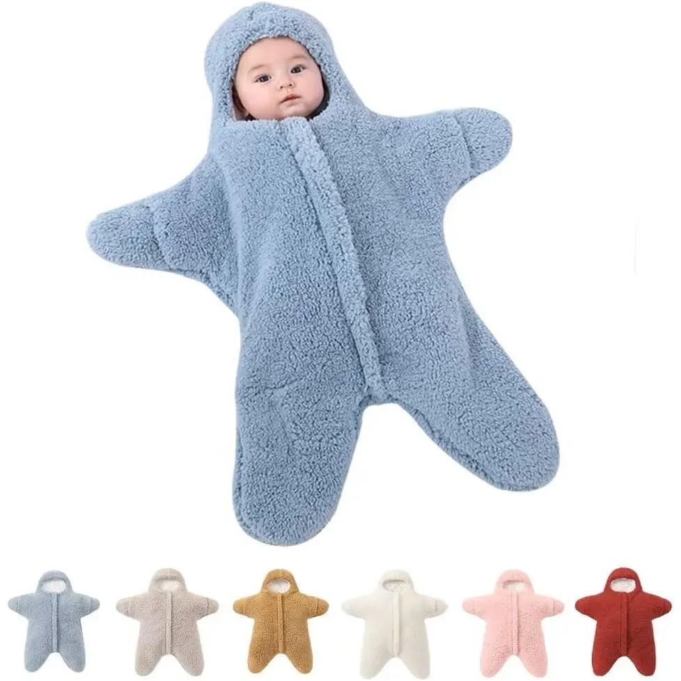 Baby Starfish Onesie - High-Quality Thick Fleece Full-Length Wearable, 9m(6-12months) 1 Size Soft Newborn Swaddle Wrap Sleeping Sack (No Warning Applicable)
