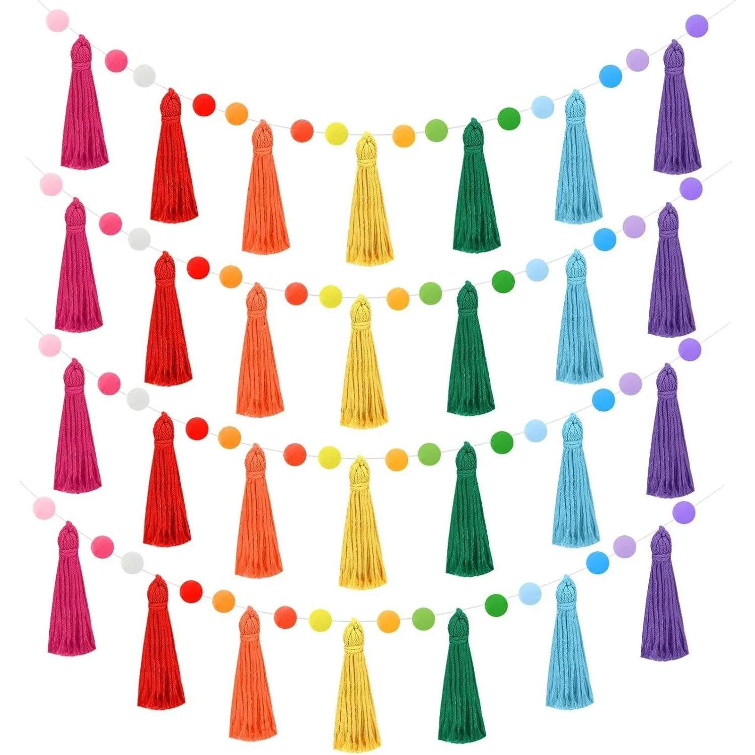 4 Pack 26.3 Ft Rainbow Tassel Pom Pom Garland Party Decorations Colorful Garland Banner Hanging Supplies, for Back to School Decor Nursery Wall School Classroom Christmas Tree Birthday