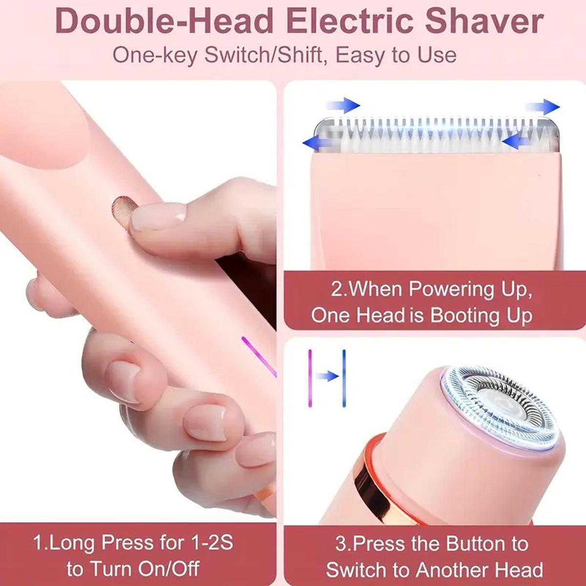 2 in 1 Bikini Trimmer for Women Electric Shaver Dual Head Bikini Trimmer IPX7 Waterproof Wet & Dry Use Body Hair Trimmer and Facial Hair Remover for Bikini Underarm Leg Arm Body Face