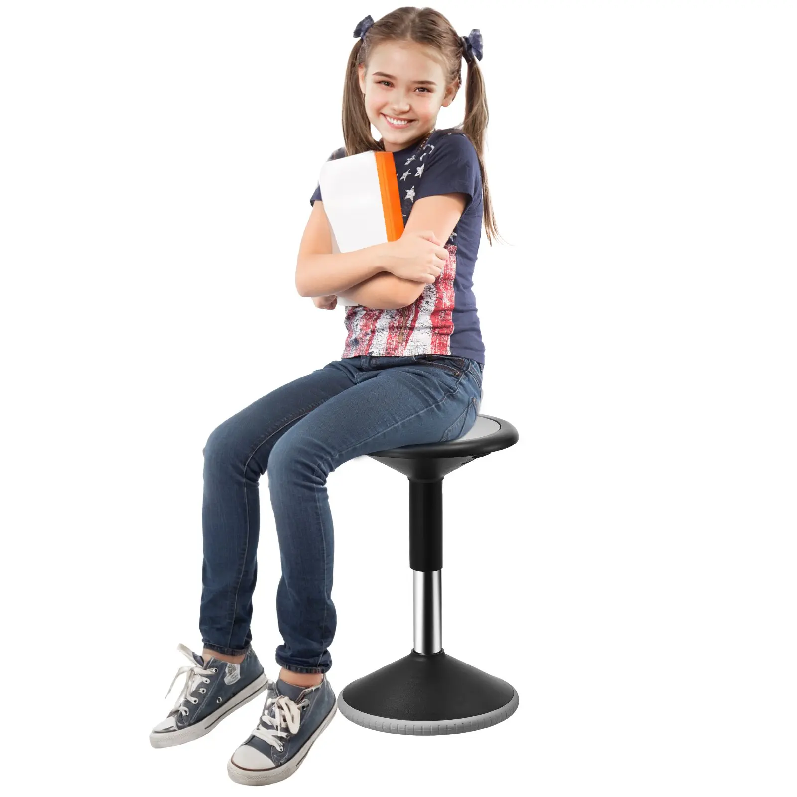 VEVOR Sturdy Wobble Office Chair, 15.7-21.7 in Height-Adjustable Active Stool, PVC+ABS Flexible Seating for 12-18 Years, 10.8 lbs, Improves Focus & Posture, Ideal for Office & Home, Black