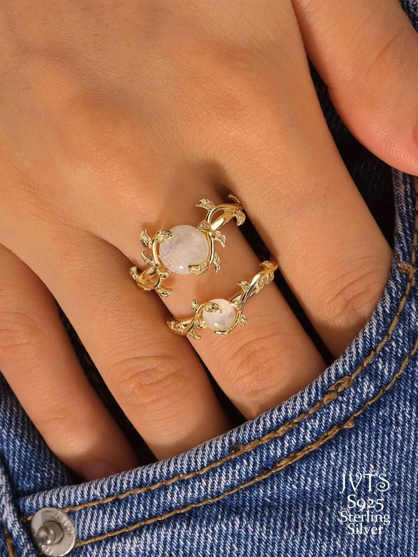 14k Gold Plated Synthetic Gemstone Ring, Jewelry Rings, Elegant Vine Design, Perfect for Wedding, Engagement Rings, Available in 0.5cm and 0.7cm Stone Sizes