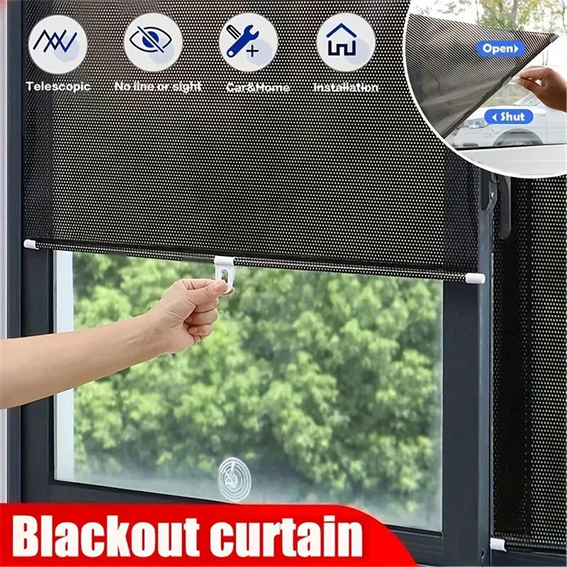 1pc Automatic Retractable Roller Blinds Sun Visors Car Bedrooms Kitchen Office Window Sun Blinds No Need For Punching Retractable Sun Shade Retractable Sunshade