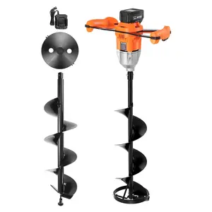 【DealsForYouDays】VEVOR 20V Electric Ice Auger, 8 inch Diameter, 2 in 1 Cordless Ice Fishing Augers and Earth Auger with Ices Earth Drill Bit, Cold-Resistant Post Hole Digger, Turbo High-Speed Cutting System