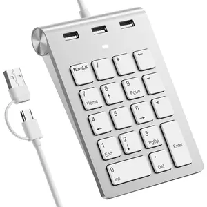 Wired Numeric Keypad USB-C & USB-A - 18  Number Pad with 3 USB 2.0 Port, 15?  Numeric Pad for Laptop/ Desktop/ Surface/ iPad, USB Number Keypad for Windows/macOS/Chrome OS, Plug & Play