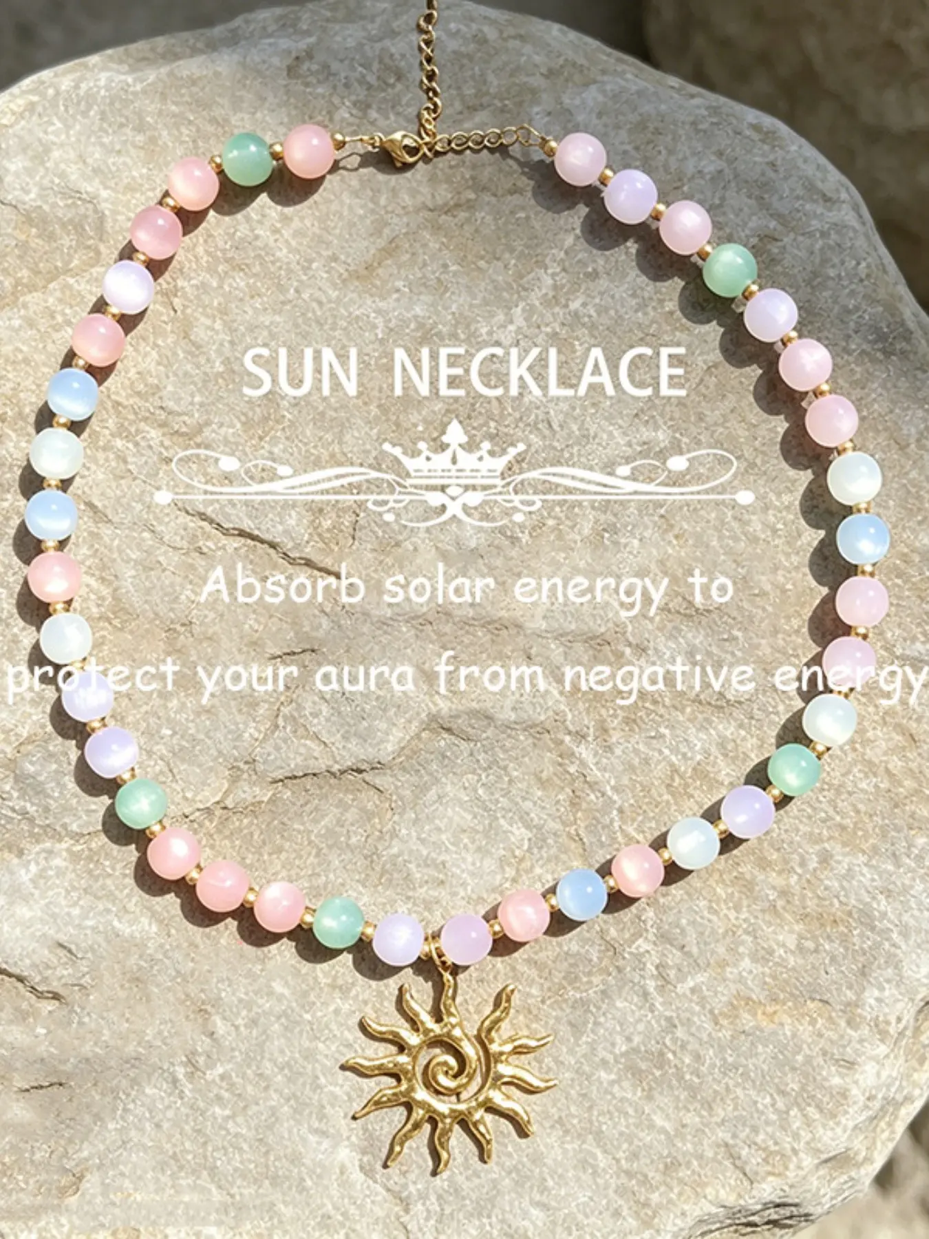Boho Summer Cool Dopamine Sweet Style Colorful Artificial Crystal Beaded Exquisite Trendy Pendant Necklace(Turn into colorful in the sun), Elegant Perfect for Daily Wear and Events, Crystal Jewelry