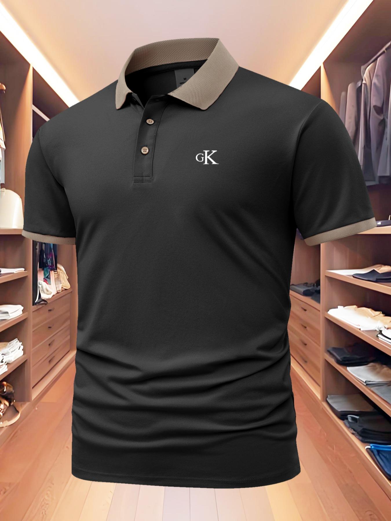 Men's Colorblock Letter Print Polo Shirt, Regular Fit Casual Short Sleeve Collared Top for Summer, Fashion Men's Clothes for Daily Wear