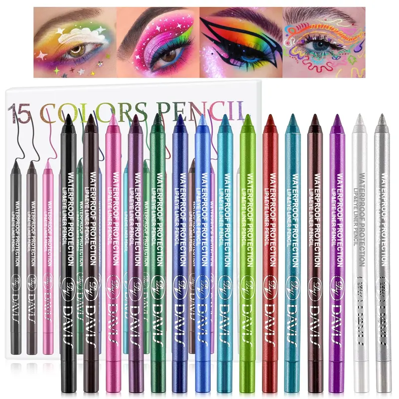 15Colorful Eyeliner Pen Set, Colors Eye Shadow Pencil, Pearl Eyeliner Kit Metallic Glitter Colored Eye liner for Women Eye&Lip Liner Professional Waterproof Eye Makeup