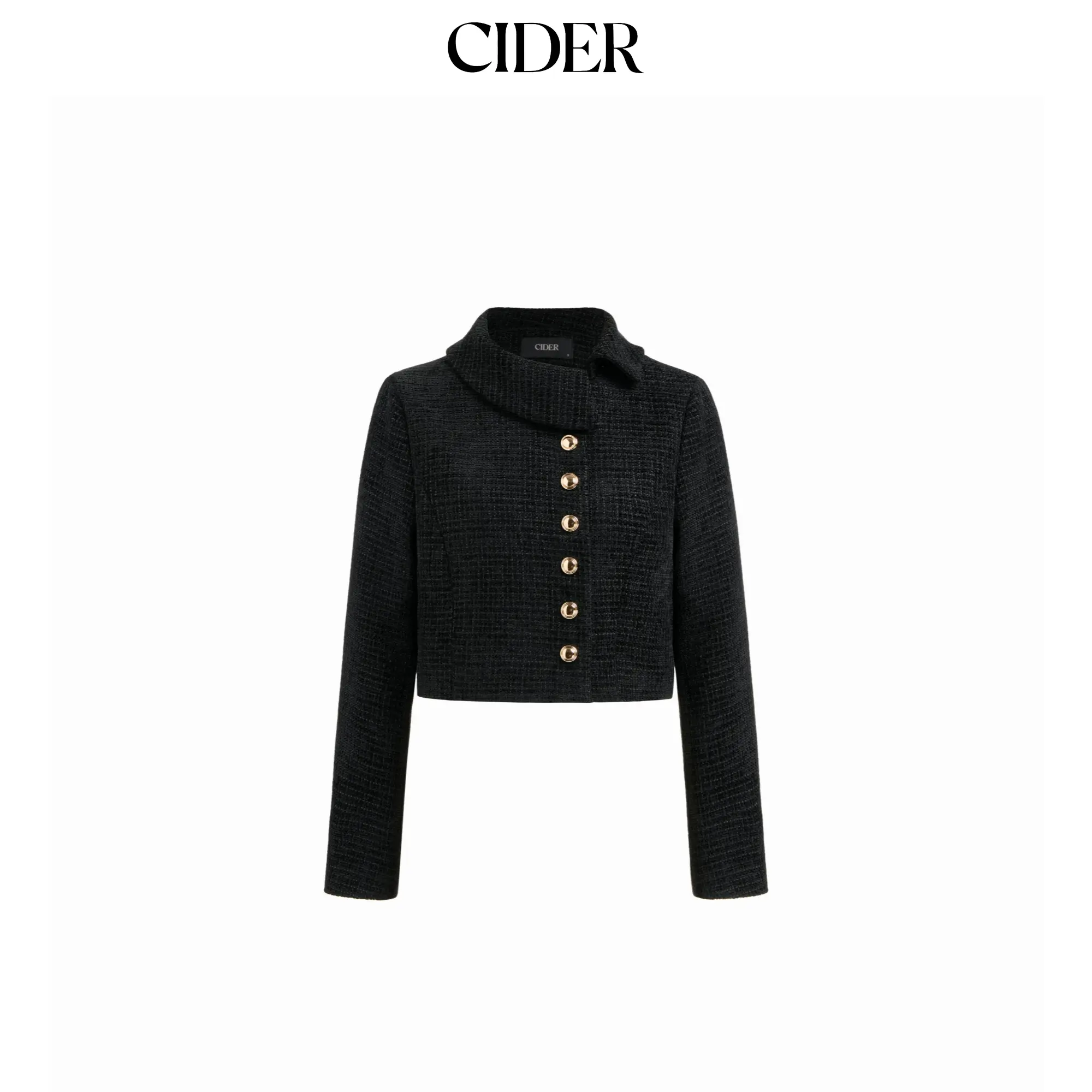Cider Tweed Collar Long Sleeve Metal Button Jacket SohoChic
