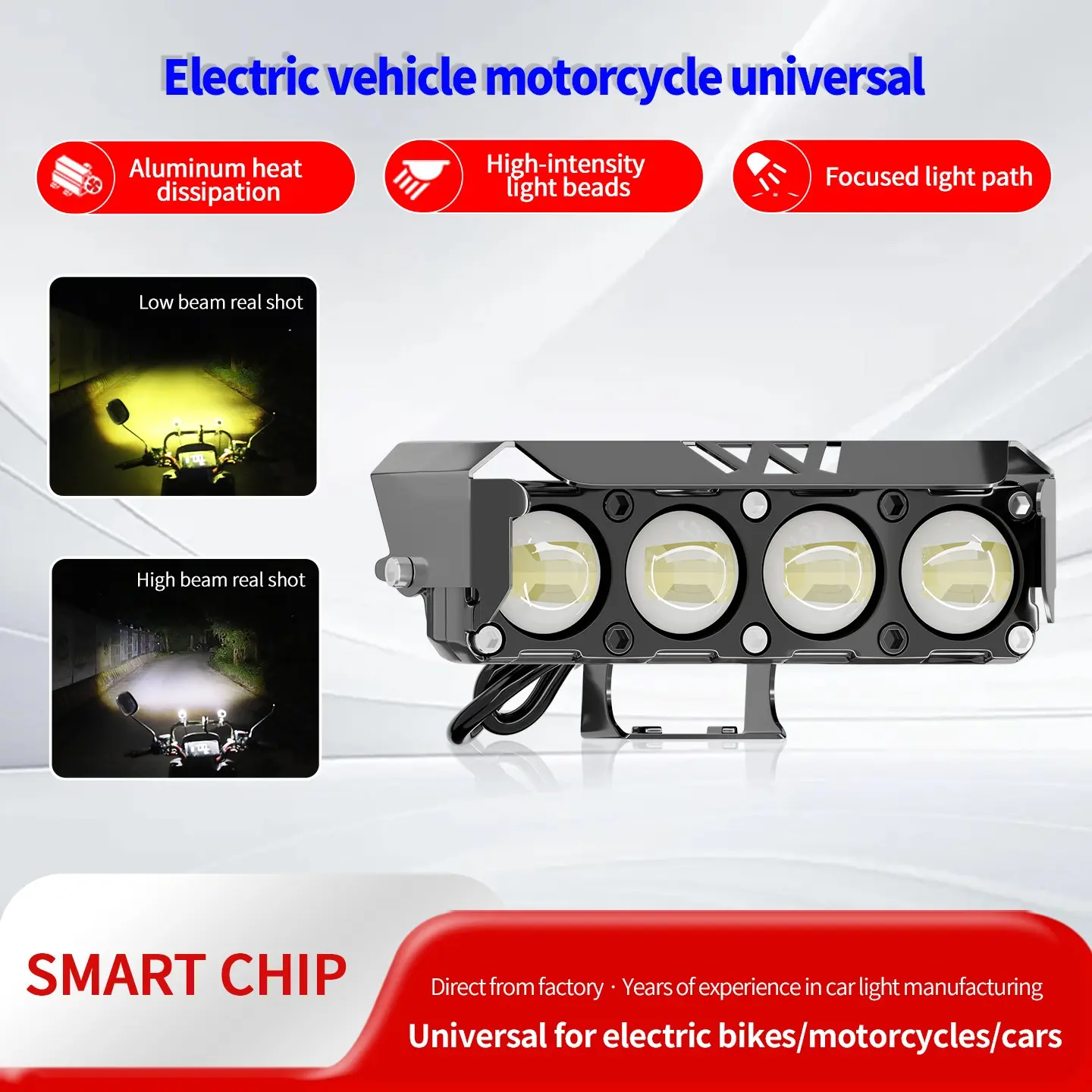 Dual Color LED Headlights for Motorcycle, High/low Beam Fog Lights, Suitable for Car, Truck, Suv, Utv, 12V/36v, 4-Ball Lens