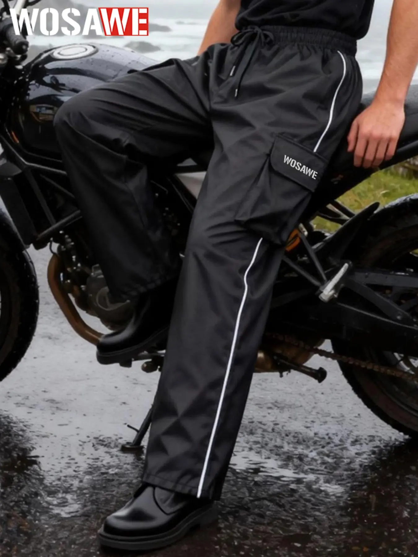 WOSAWE Waterproof Windproof Pants Unisex Reflective Trousers for Motorcycle Bicycle Commute Outdoor Pockets