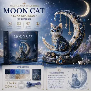 Moon Cat Luna Guardian DIY Bead Kit, Creative Craft Supplies, Perfect for Jewelry Making, Fun & Educational Activity Set, Bead Art Kit