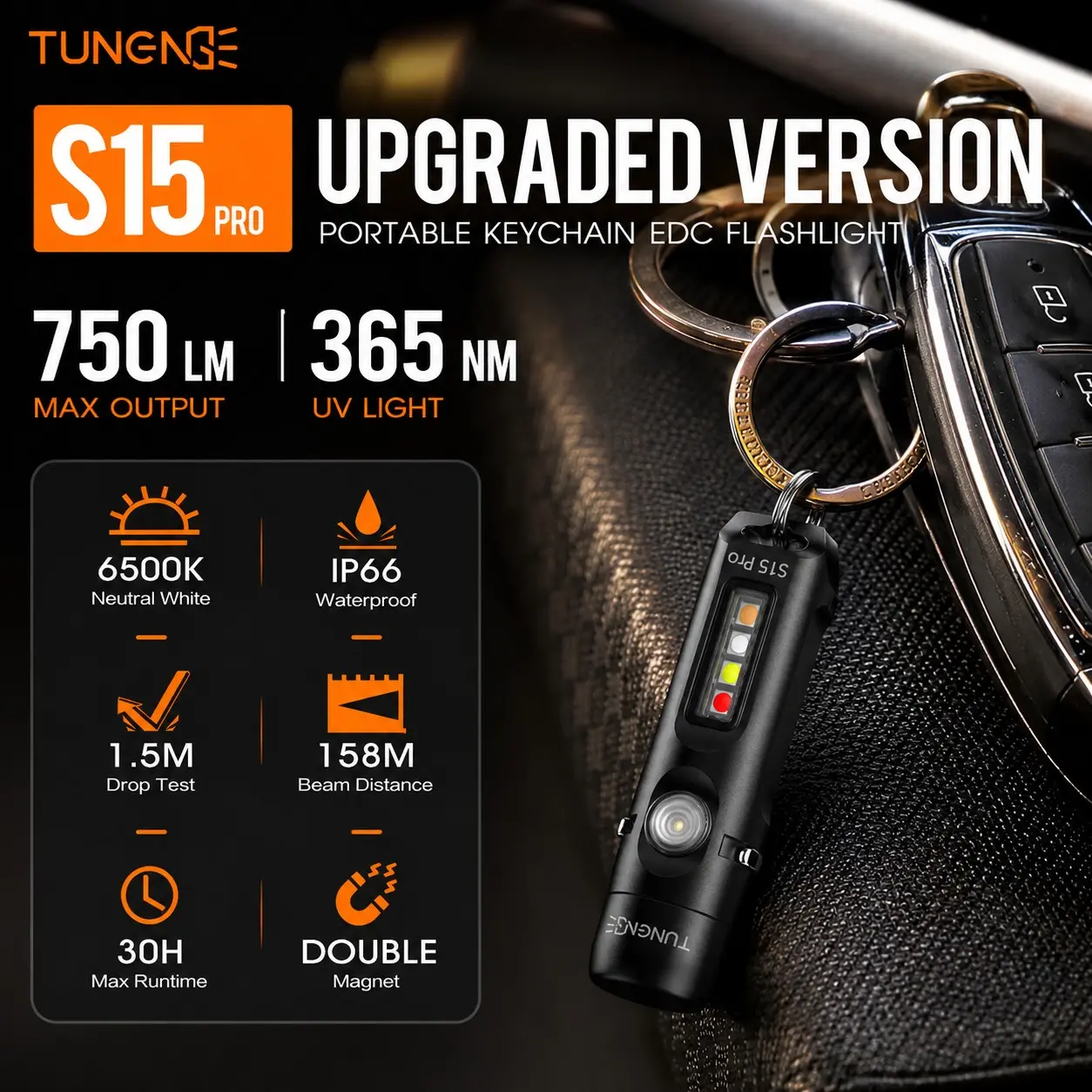 Tuneng S15 Pro Upgrade Portable Keychain LED Flashlight, Compact Edc Light for Everyday Carry, Ideal for Outdoor Activities