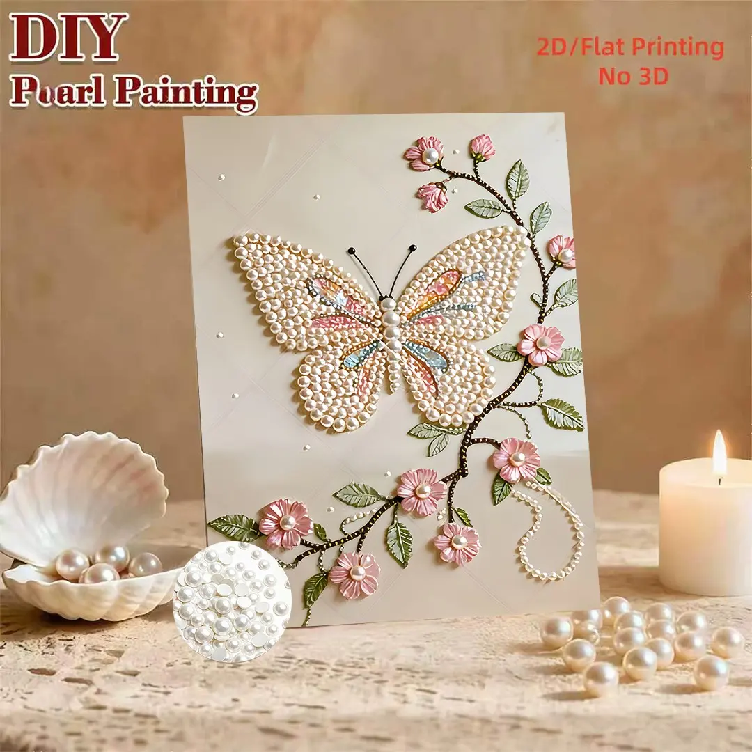 New Pearl Painting Kit, Butterfly Flower Design, 5D DIY Pearl Art Set, Home Wall Decor, Stress Relief, Perfect Gift, Frameless