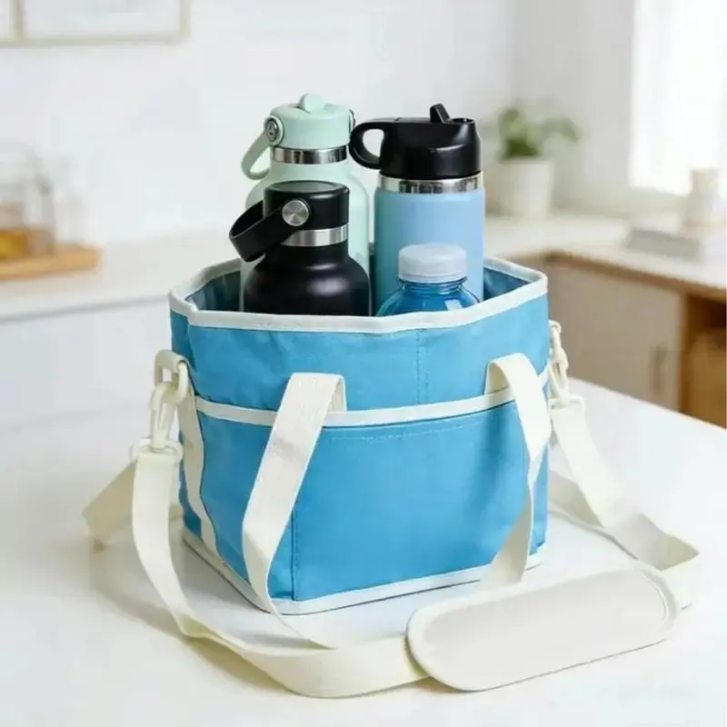 Family Size 4 Compartment Drink Carrier Bag With Adjustable Strap, Portable Cup Tote Perfect For Beach, Camping, Sports Events And Daily Outdoor Use