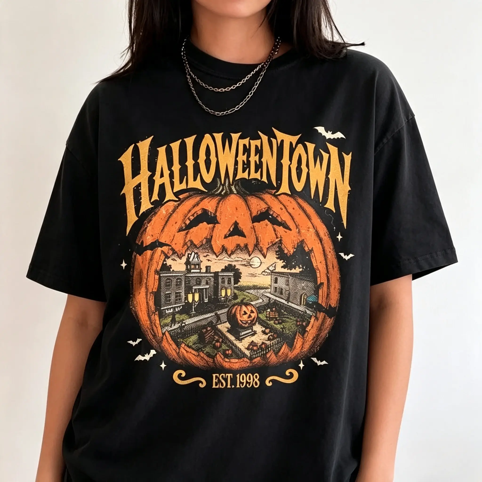 Halloweentown Est 1998 Shirt, vintage spooky aesthetic University, Retro Halloweentown Shirt, Cute Fall Shirt, Halloween Graphic Tee,Unisex Graphic Casual Short Sleeve Crew Neck, Gift Unisex T-shirt For Man And Woman,Streetwear Style, Retro Vintage Y2k