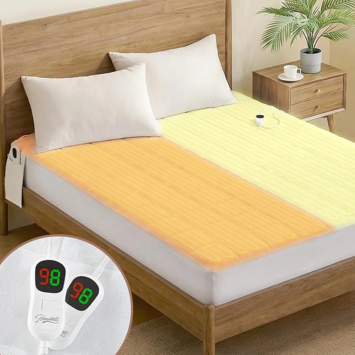Homemate King Size Heated Mattress Pad, Coral Fleece, 5 Heat Settings, Dual Controller, 10 Hours Auto Off, Fits Up to 21" Deep Mattress, 80"x78"