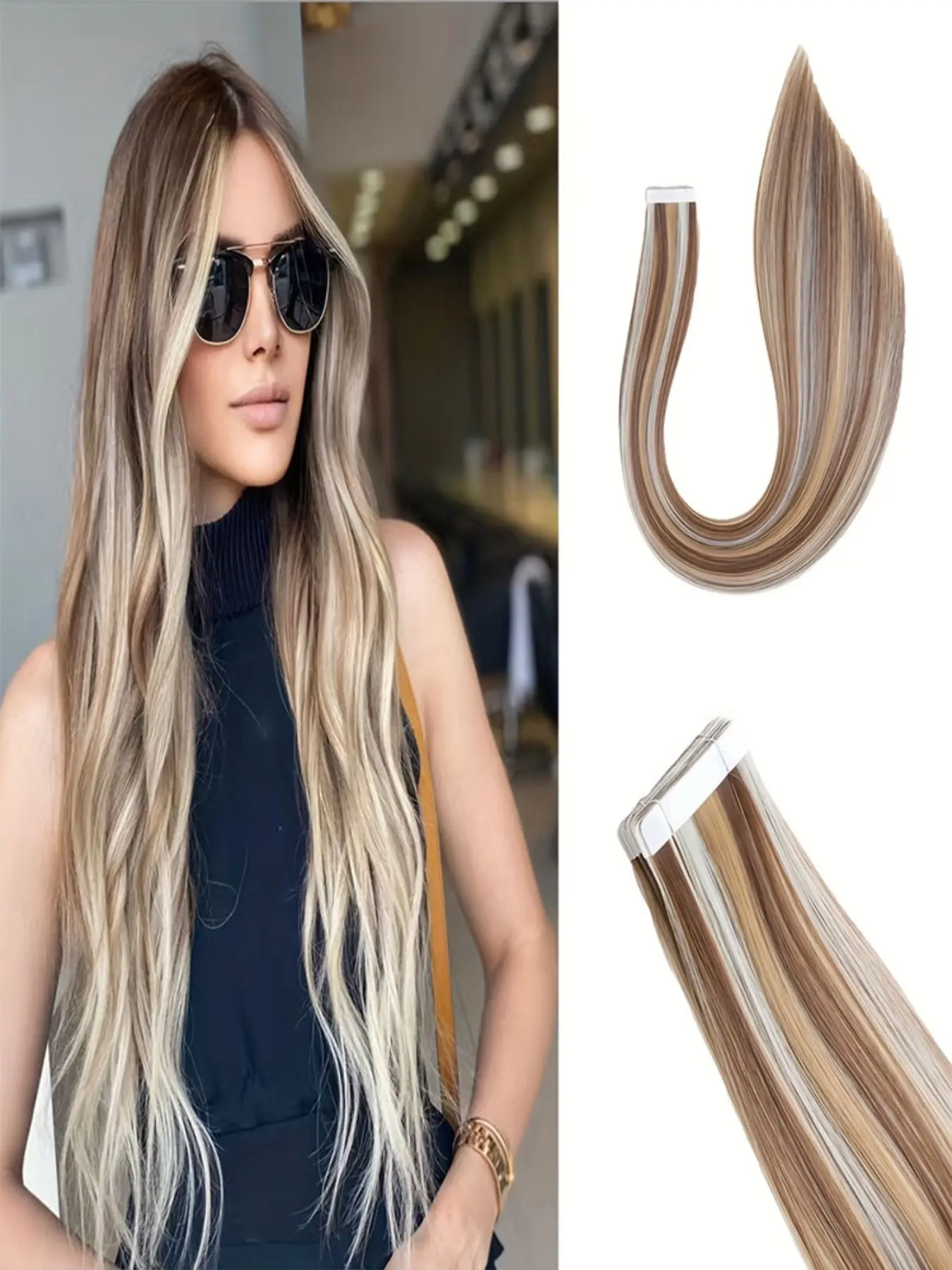 10pcs Invisible Tape in Hair Extension, Tape in Synthetic Hair Extensions, 2.5g per pc,25g in total,Straight Hair Extensions Synthetic, Synthetic Fiber Extensions, Gifts for Women, Party, Valentine'S Day, New Year, Cosplay, Music Festival, Daily Use