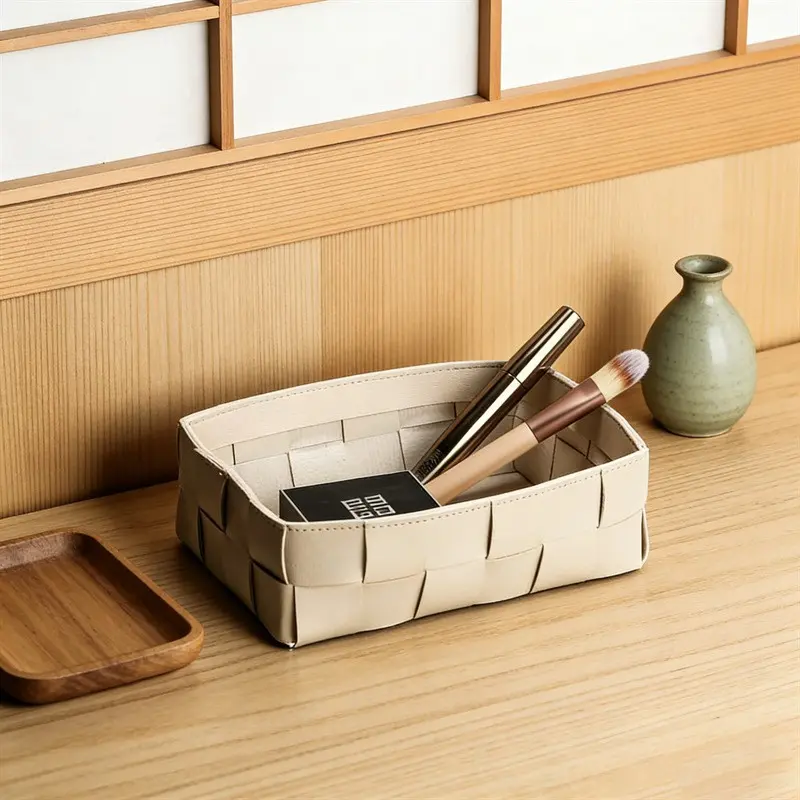 Luxury Leather Storage Basket, Multi-Functional Cosmetic Organizer, Elegant Chessboard Desktop Box, Bedroom Living Room Entryway Decorative Tray