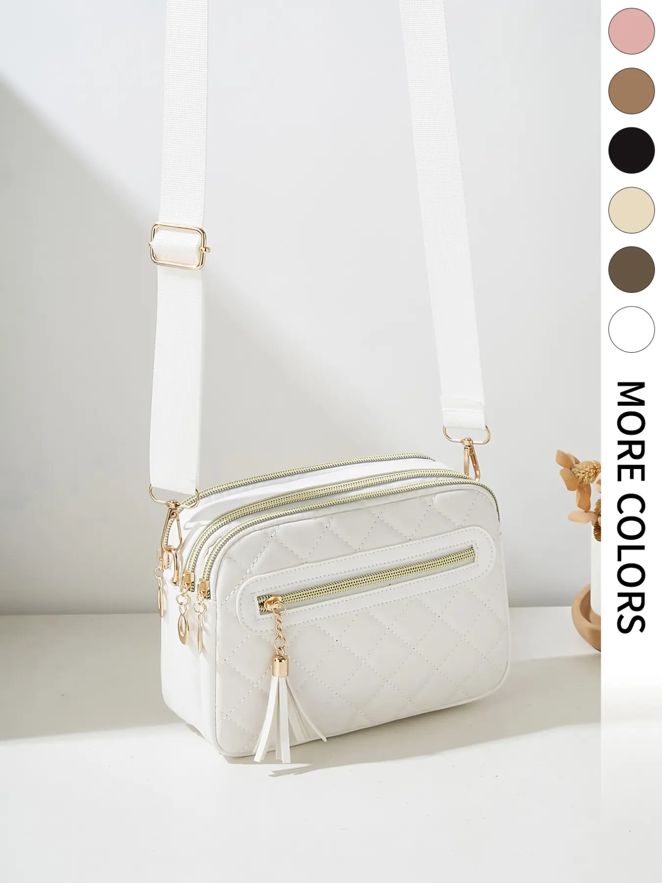 Women's Quilted & Vintage Print Crossbody Camera Bag Multi Zipper Pocket Tassel Purse with Adjustable Wide Strap Casual Daily Shoulder Handbag All Match Crossbody Fashionable Unique Bags Casual Trendy Bag