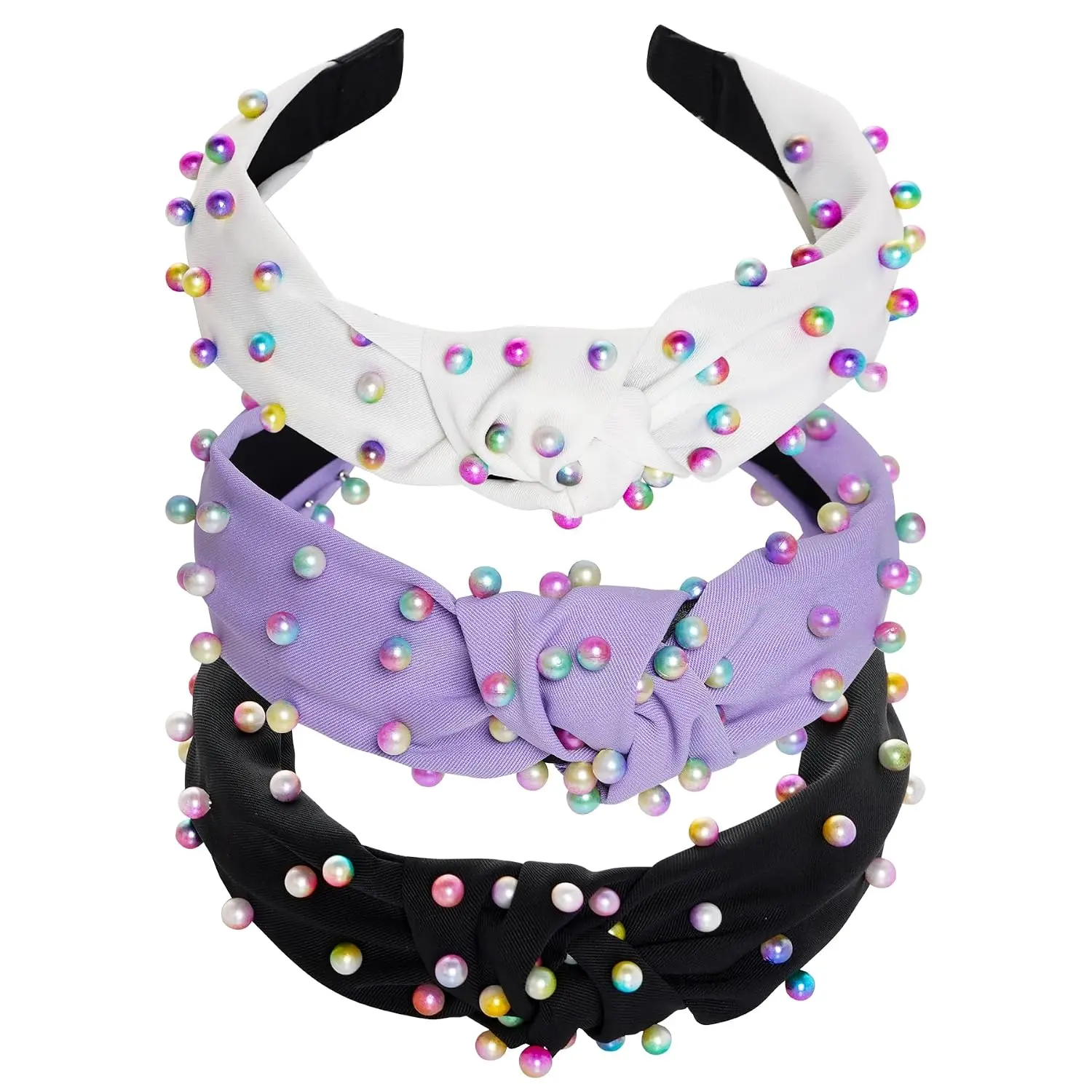 3 count  Knotted Headbands for Women Girls Colorful Jeweled Embellished  Faux   Knot Twisted Hairband Turban Headband Hair Accessories(Black,White,)