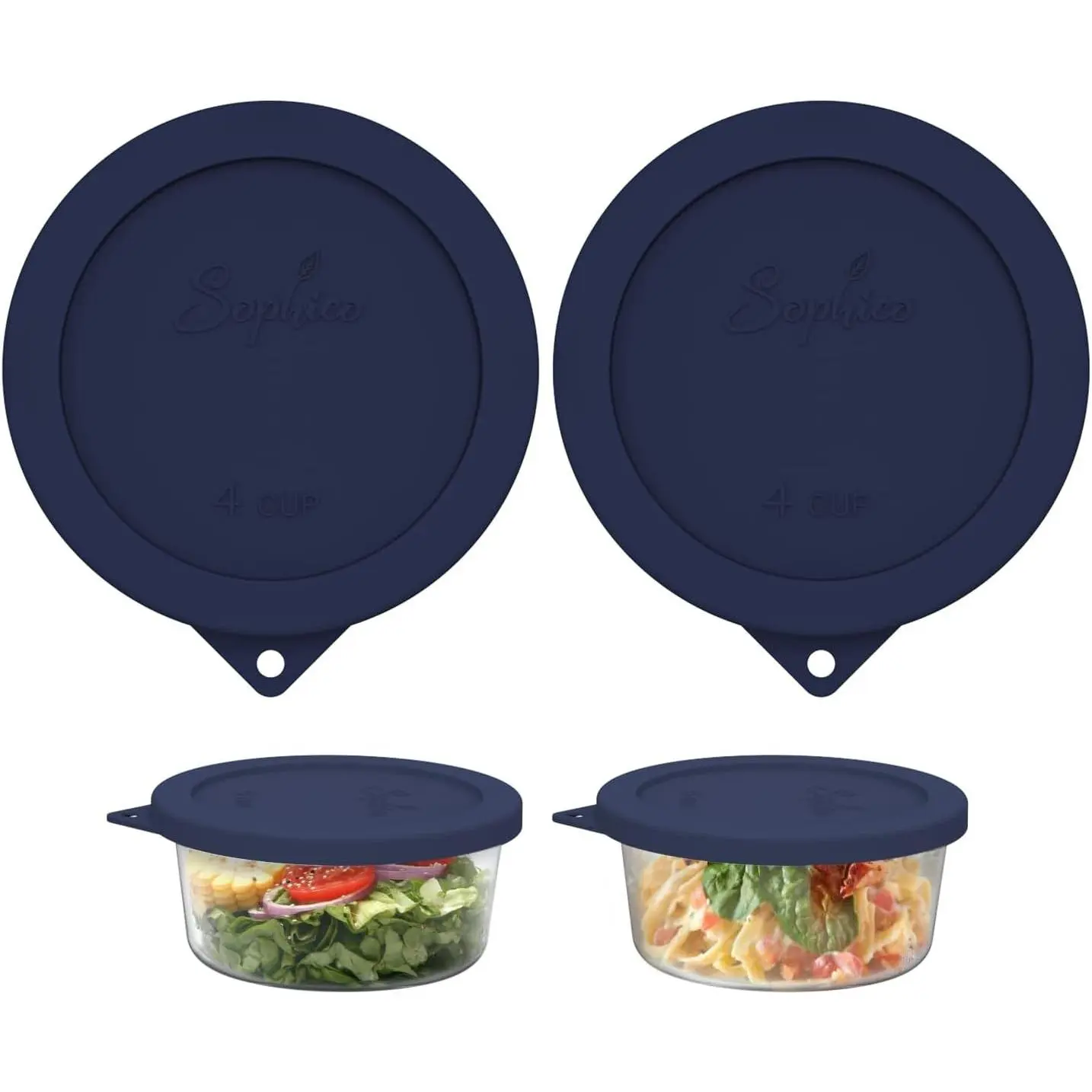 Kitchen Airtight 4-Cup Round Silicone Dish Storage Cover Lids - 2-Pack Navy Blue, Replacement for Anchor Hocking and Pyrex 7201-PC Glass Bowls (Container Not Included)