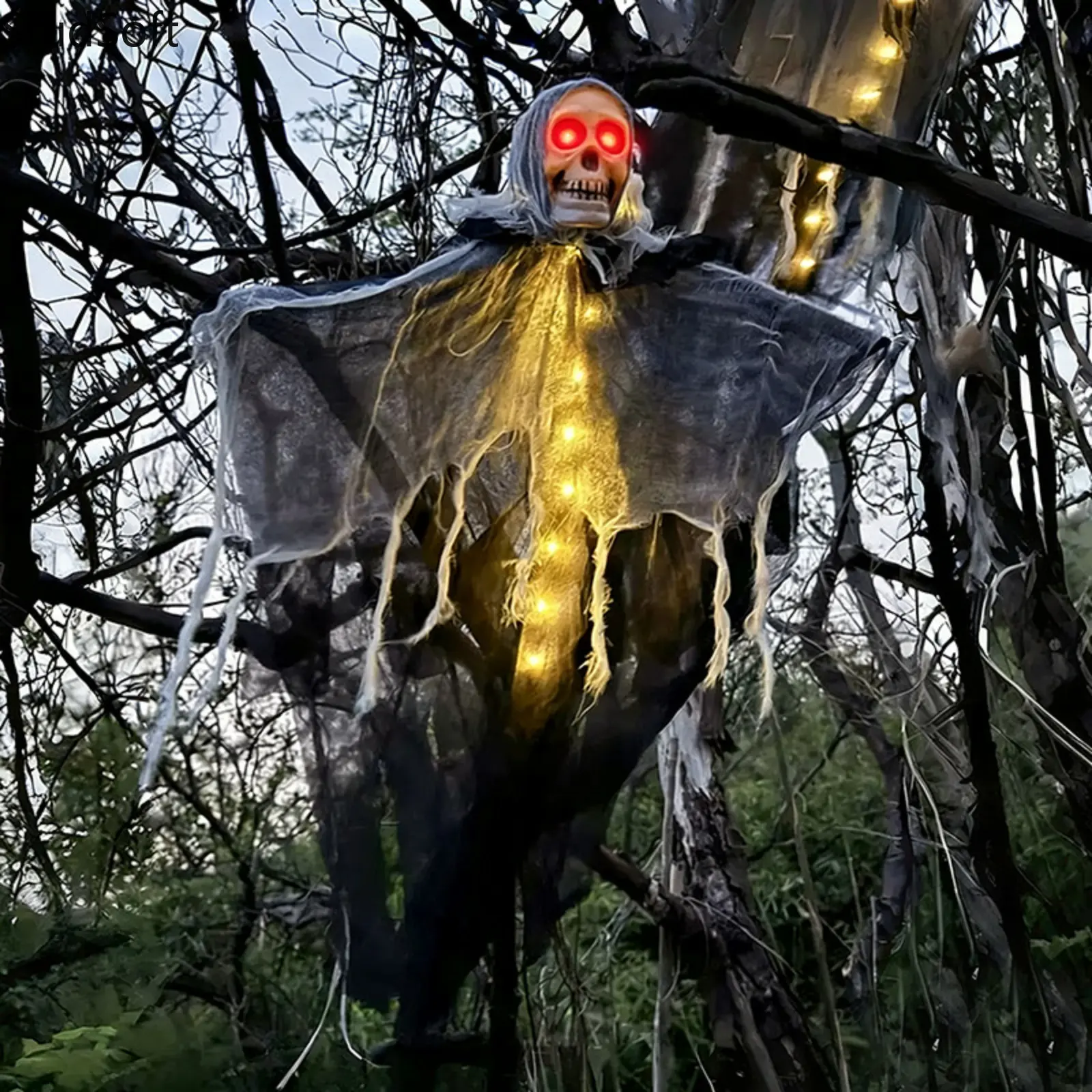 Hanging Halloween Ghost Skeleton Decor with Led Lights, Spooky Floating Grim Reaper Grimace, Creepy Yard Haunted House Outdoor Indoor Party Decoration,back to school,back to school haul