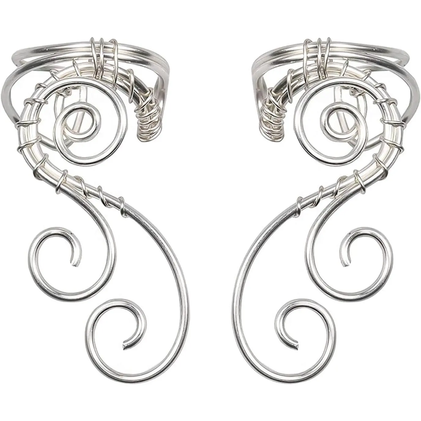 Elven Fantasy Ear Cuffs, Handmade No-Piercing Simple Rolled Earrings, Hypoallergenic Wire Jewelry for Women's Party Costume