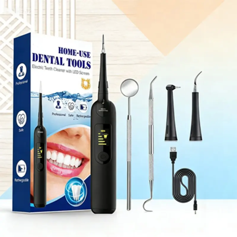 Professional Ultrasonic Tooth Polishing Kit with LED Light, Portable Rechargeable Electric Teeth Cleaner, Multi-Purpose Dental Care
