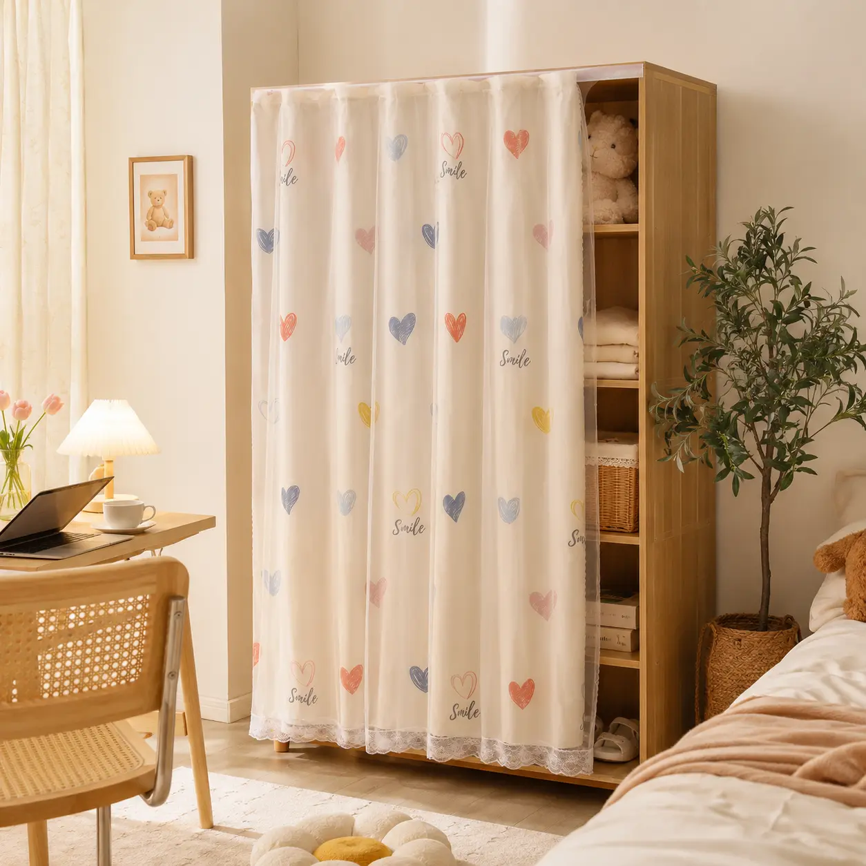 Cozy Cottage Lace Weave Cabinet Curtain - Lightweight Patterned Storage Cover for Wardrobe Shelf, Romantic Decor Home Organization Textile Accessory