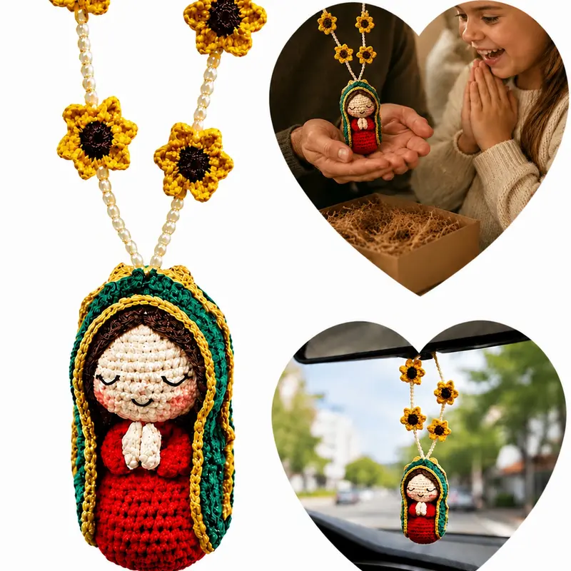Handmade Knit Doll Pendant - Sunflower Resin Maria Figurine, DIY Craft Kit, Car Decorating Accessory for Cars with Flower Motifs, Unique Gift Idea, Pendant Shape, Car Hanging Decoration