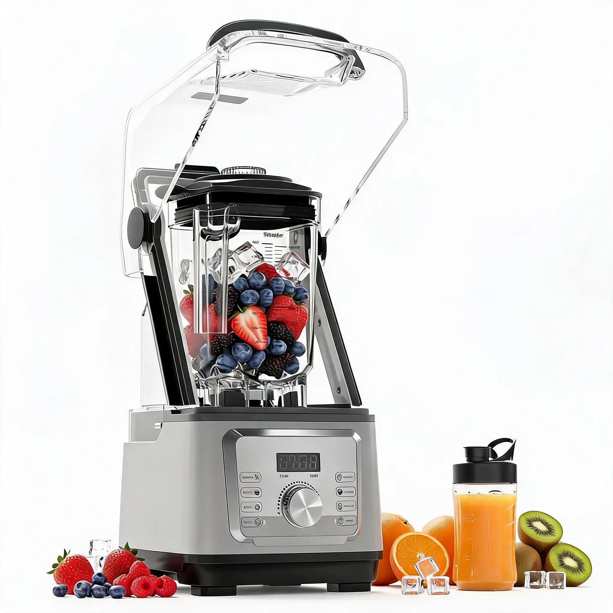 2200W Commercial Countertop Blender, 68oz High-Capacity Jar, Up to 28000 RPM Heavy-Duty Smoothie Mixer for Kitchen & Restaurant, Stainless Steel - Color: Silver
