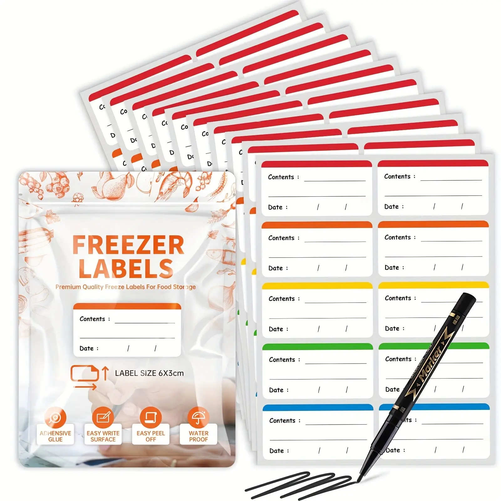 100 Piece Colorful Refrigerator Labels, Removable Food Storage Stickers, Kitchen Fridge Meal Tags, Suitable for Food Containers, Practical