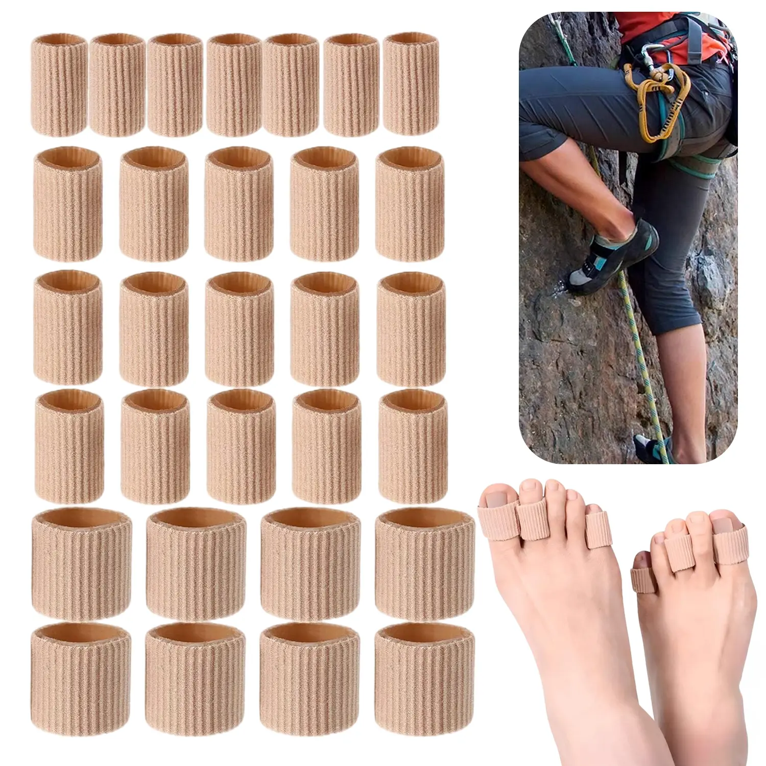 48 Pcs Mixed Size Gel Toe Cushion Tubes, 0.98 Inch Fabric Covered Toe Sleeves, Soft Silicone Protector Pads for Corns, Blisters, Calluses, Fingers and Toes, 3 Sizes for Men Women