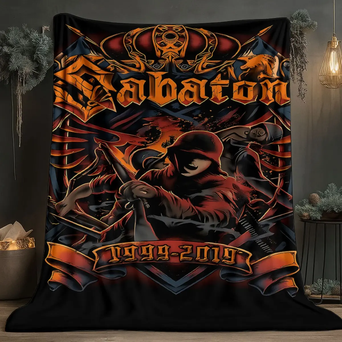 Sabaton Power Metal Band Flannel Throw Blanket, 1999-2019 Soldier Print, Metal Theme, Warm Wrinkle-Free, Home Decor Gift for Sabaton Fans of All Ages (Swedish History-Inspired)