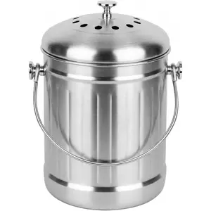 1.3 Gallons 5L Brushed Stainless Steel Kitchen Countertop Undersink Indoor Odorless Compost Bin with Charcoal Filter Inside Lid