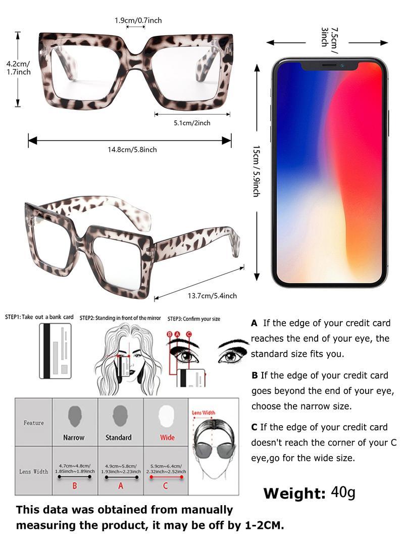 Unisex High-Quality Sleek Rectangular Non-Prescription Eyeglasses - Trendy Casual Frames, Leopard & Ombre Patterns, Fashion Accessory for Everyday Use & Outdoor Activities, Sleek Non-Prescription Glasses