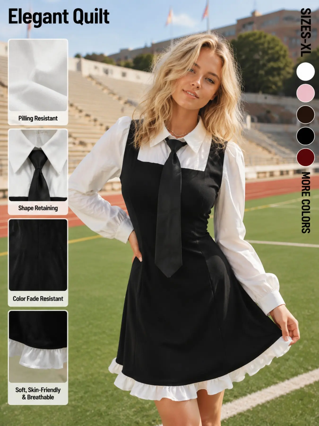 Women's Button Decoration A-line Dress, Casual Bishop Sleeve Dress for Daily Wear, Ladies Clothes for All Seasons