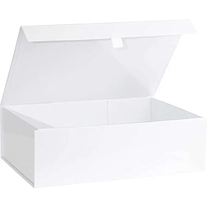 White Hard  Box With  Closure Lid 14" x 9" x 4" Rectangle Favor Boxes With White Glossy Finish (1 Box)