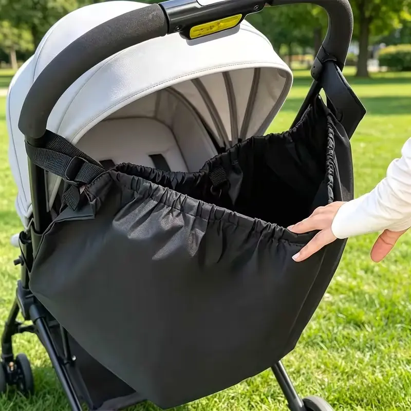 Oxford Cloth Stroller Hanging Storage Bag, Large Capacity Multi-Functional Organizer, Anti-Slip Clip, Adjustable Shoulder Strap, Portable