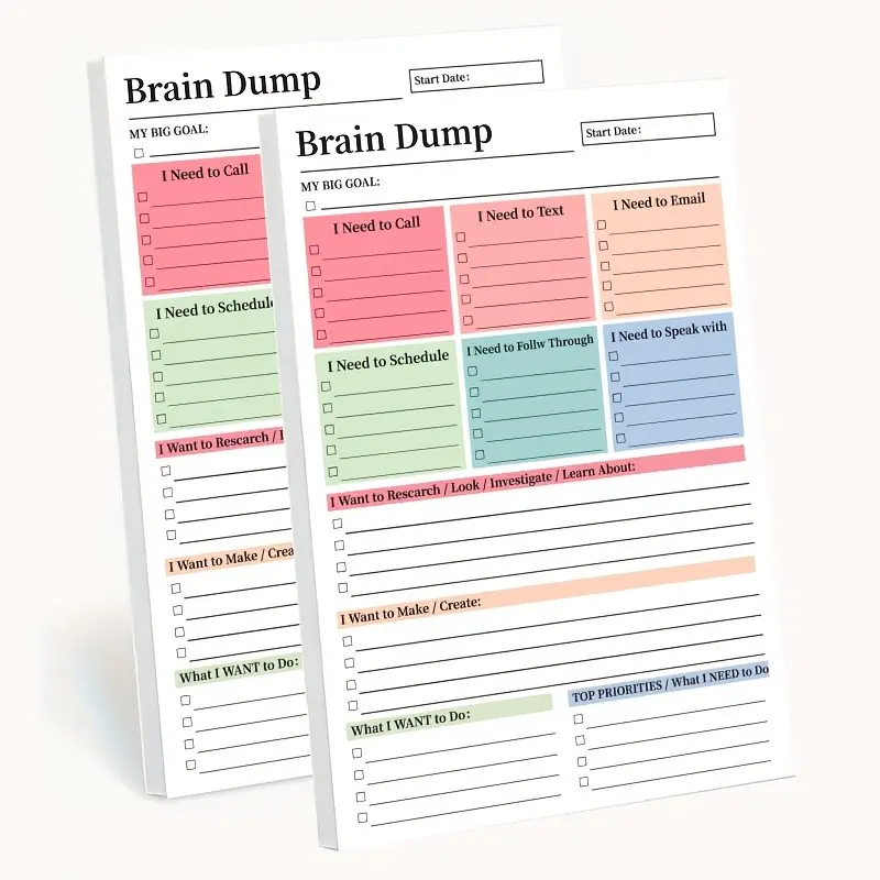 Tear off Brain Dump to Do List Notebook, A5 Minimalist Daily Planner Journal, Dated Pages, Smooth Paper, Productivity Schedule Organizer