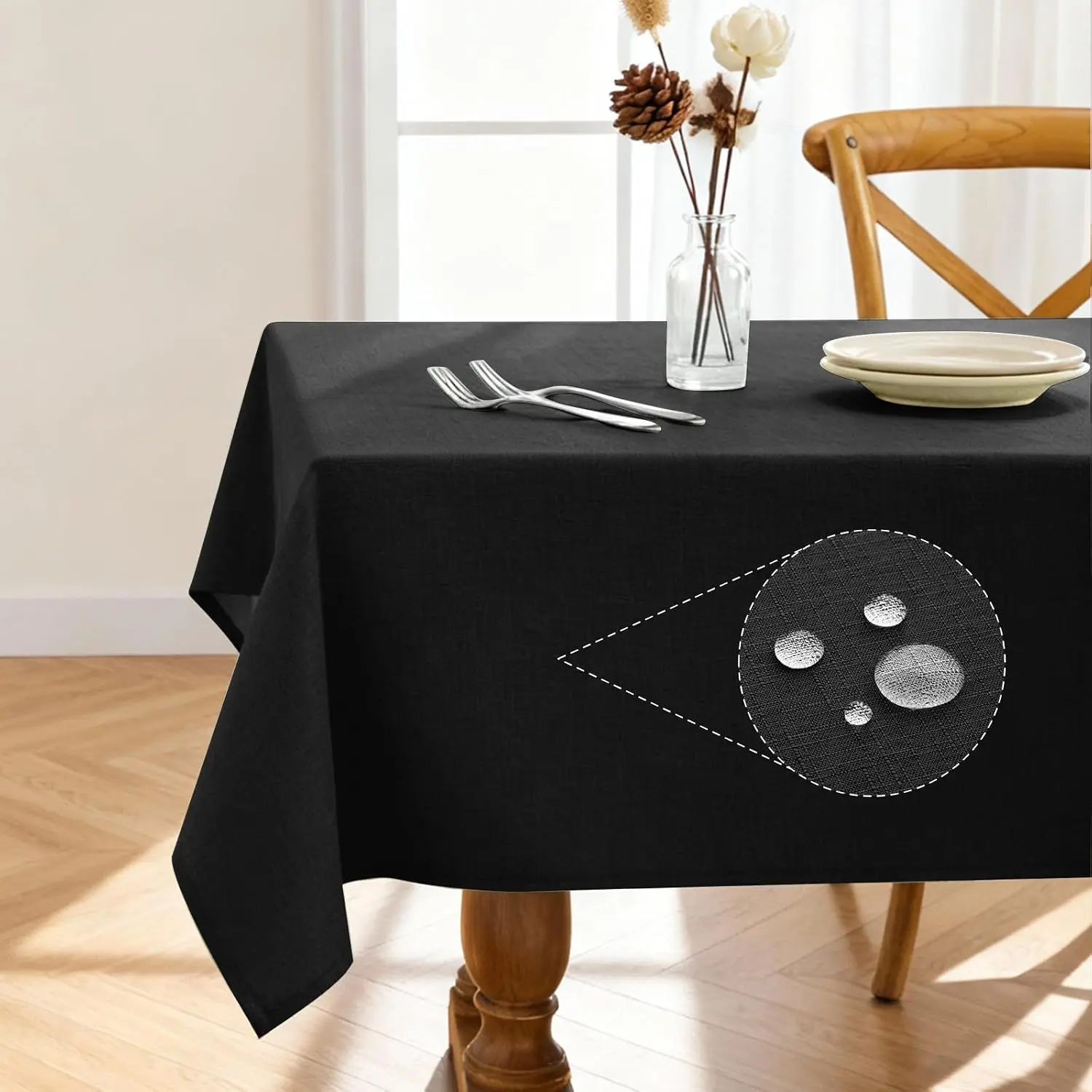 Rectangle Linen Tablecloth  & Stain Resistant, Wrinkle-Free Table Cloth Adds Elegance and Protection, Ideal for Dining, Party, Wedding and Outdoor, 52 x 70 Inch, Black