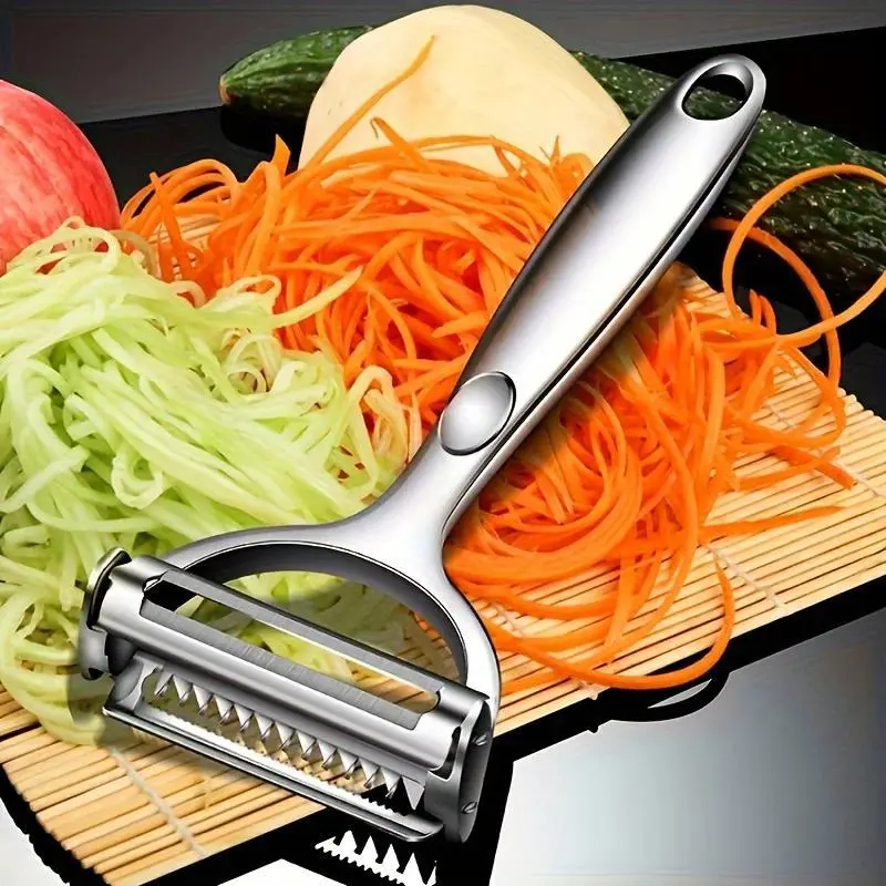 1pc Stainless Steel Silver Kitchen Peeler - Durable Multifunctional Utensil with Slicer, Spiral Shredding Features, Essential for Home Fruit and Vegetable Prep, Enhances Eating Experience