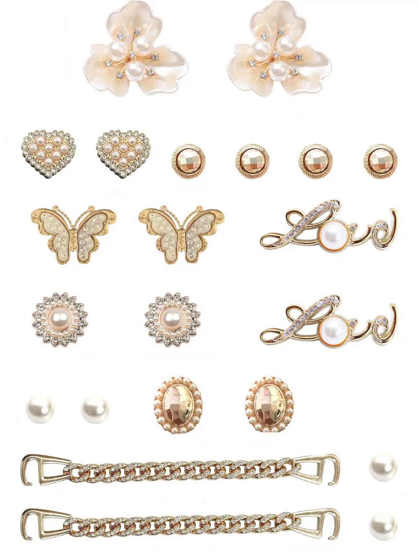 22 Pcs French Style Pearl Resin Shoe Buckles, Flower Butterfly Love Chain DIY Shoe Accessories, Shoe Charms, Elegant Sandal Decorations, Decorative Shoe Accessories