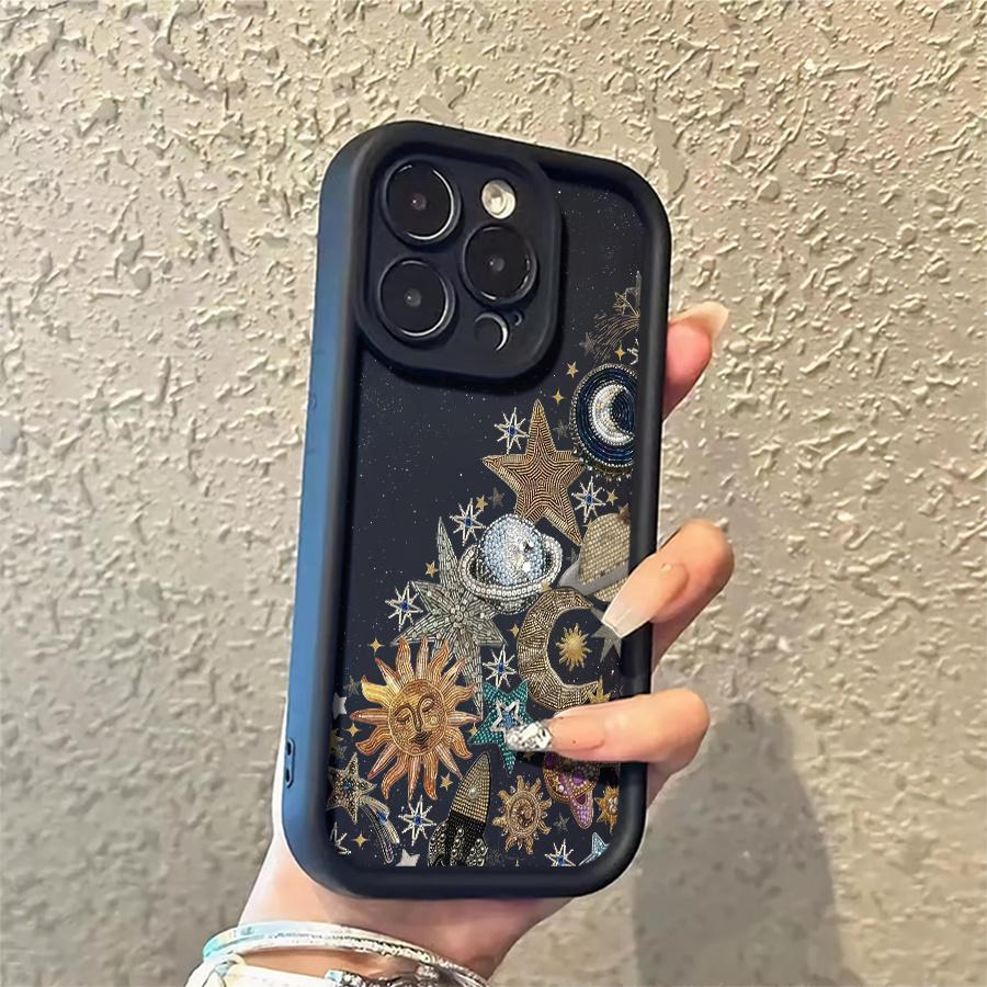 Celestial Sun Moon Planet Design Phone Case Suitable for Apple iPhone 17 E Air Pro ProMax iPhone16 15 14 Plus 13 12 Mini 11 X XS XR Shock Proof All Inclusive Lens Protection Vintage Stunning Can be given to friends
