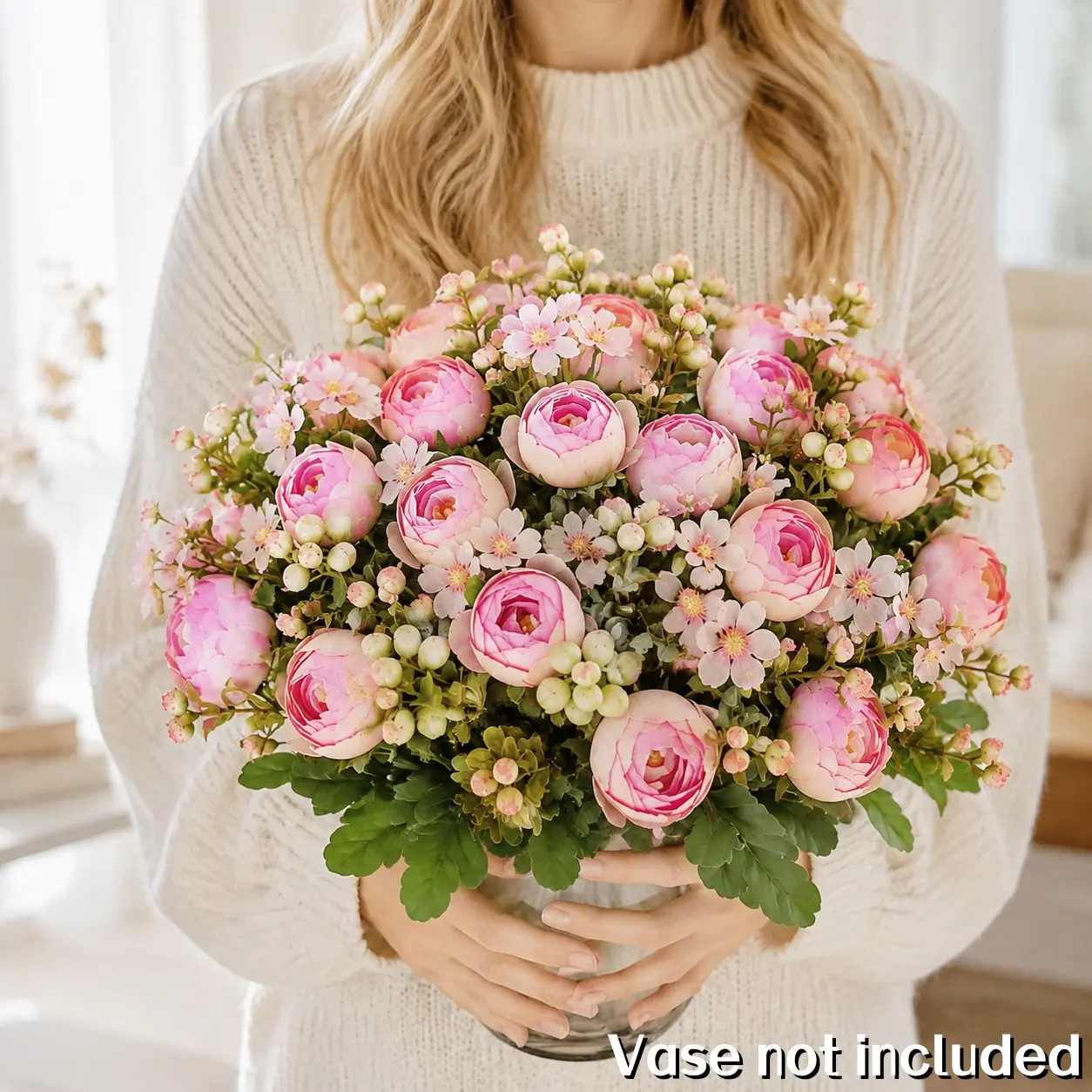 6pcs Artificial Peony Rose Berry Bouquet, Wedding Handheld Flower Props, Photography Background Decor, Indoor Outdoor Decoration